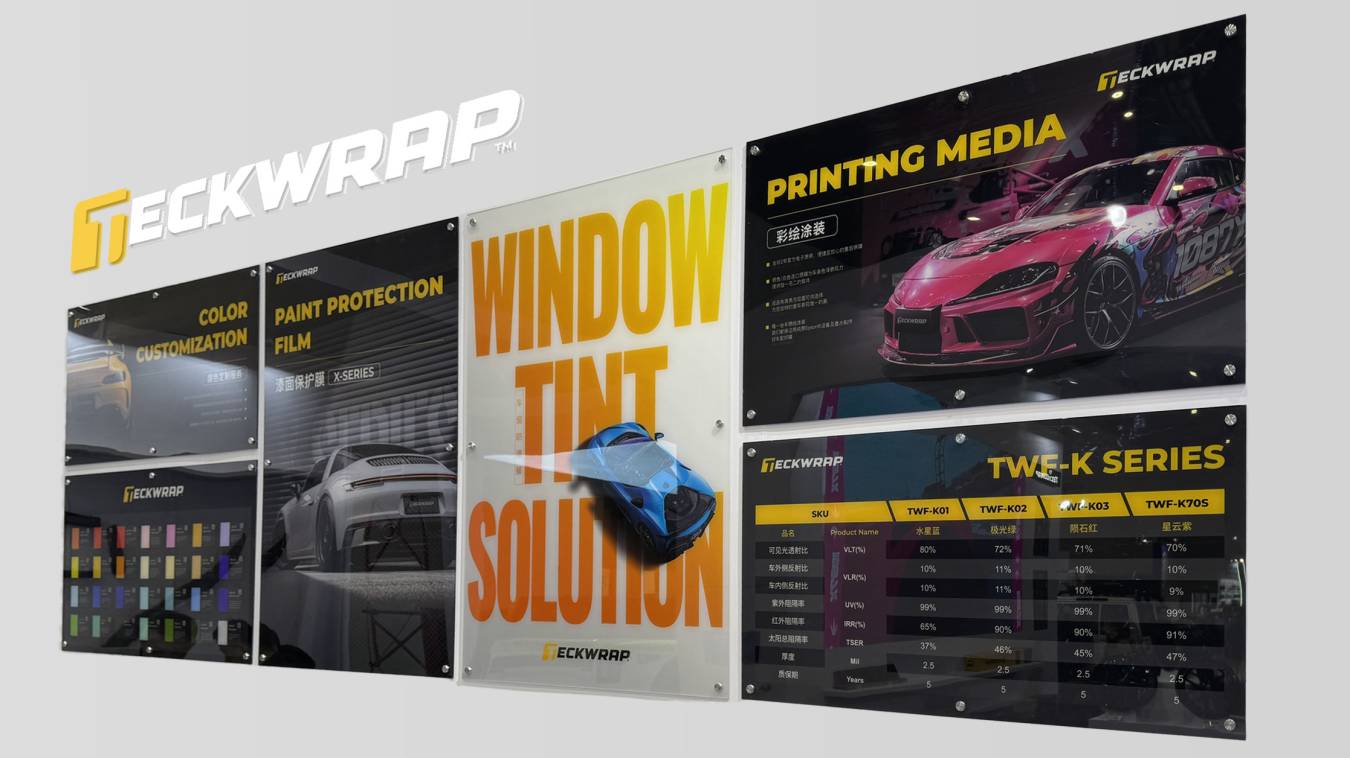 Bővülő autófólia paletta - Kép Teckwrap autófólia szemléltető fali táblák - Fotó